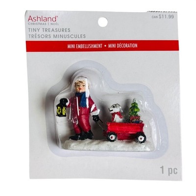 Ashland Christmas Tiny Treasures Boy Pulling Wagon with Dog Village Accessory