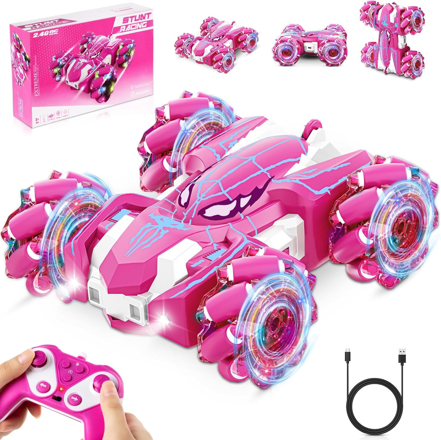 For Girls, Rechargeable Rc Cars Toys With Cool Lights, 2.4gh