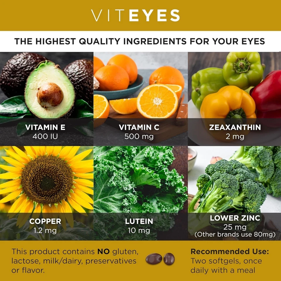 Витамины для здоровья глаз Viteyes AREDS 2 — классическая макулярная формула, 180 гелевых капсул - Изображение 3 из 4