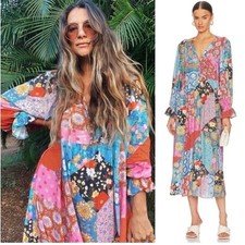 SPELL & THE GYPSY Cha Cha Patchwork Midi Dress Boho size Small Jewel Colorway