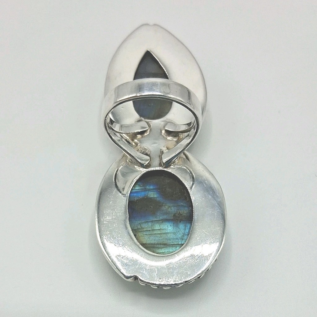Large Double Labradorite Stone Solid 925 Sterling… - image 10