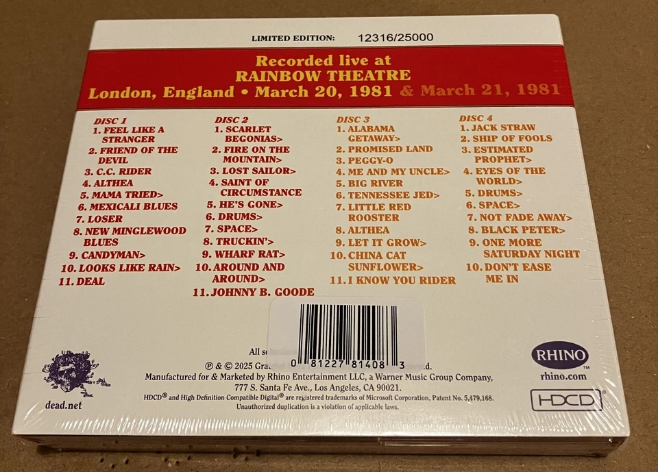 GRATEFUL DEAD Dave's Picks Vol. 56 Rainbow Theatre London England 3/20/81 4-HDCD - Bild 4 von 4