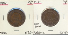 Australia: 1916-I & 1917-I ½d KGV Halfpenny Nice High Grade (2 Coins)