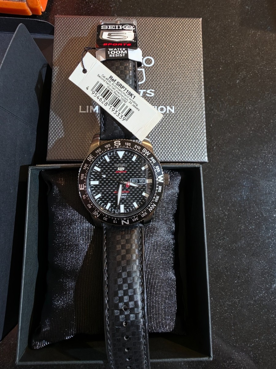 SEIKO 5 Sports SRP719K1 Automatic Black Leather LIMITED Watch Ion