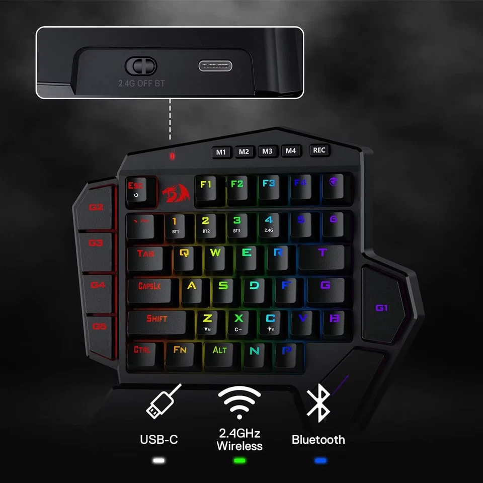 Redragon K585 PRO Einhändige Mechanische Tastatur 42 Tasten RGB 3 Modi Makrotast - Bild 4 von 4