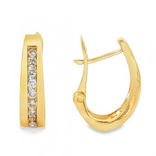 9ct Yellow Gold Diamond Hoop Earrings - 5x17x13mm - 0.63ct