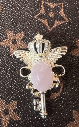 Natural Rose Quartz Crown Wing Key Pendant Crystal Gemstone Jewelry Charm