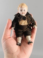  Miniature Antique Victorian German Bisque Boy Doll, Lord Fauntelroy Velvet Suit