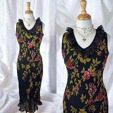 Black Flower Beaded Gown Dress Lace Fairycore Enchanted Romantic Formal Y2K 8