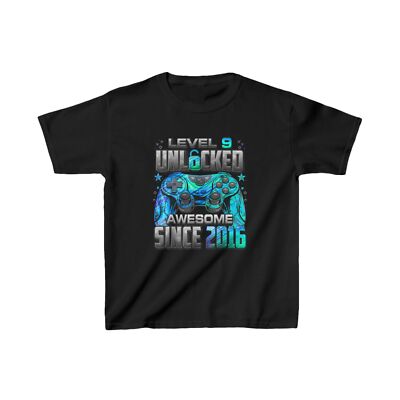 Level 9 Unlocked Awesome Since 2016 9th Birthday Gaming T-Shirt