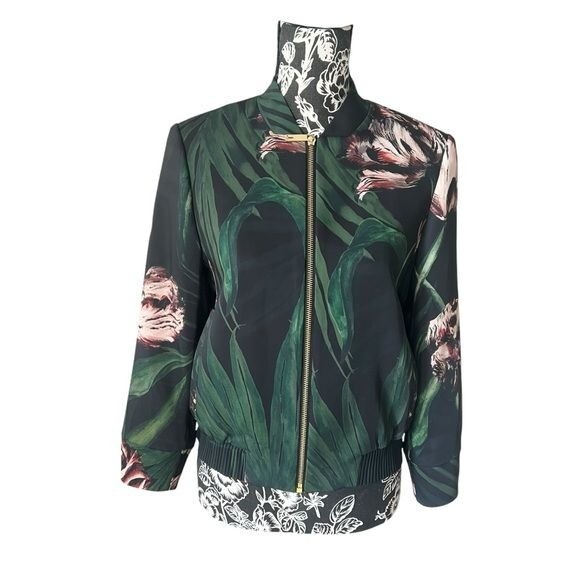 Ted Baker London Women's Bomber Jacket Coat Zip Up Designer Green