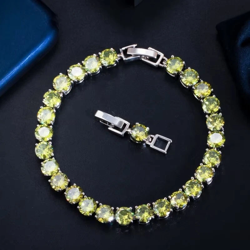 26 CTW Round Created Green Tourmaline 14K White Gold Plated 6mm Tennis Bracelet! - Image 2 of 4