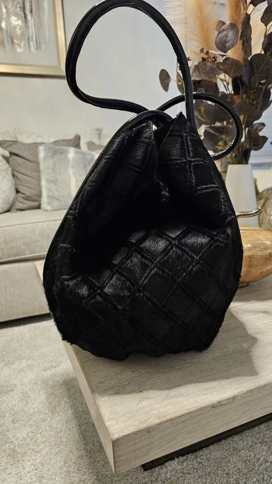 Venezia черный мех наплечная сумка с короткими ручками - роскошь стеганая кожаная сумка - Изображение 4 из 4