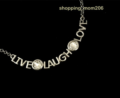 Lia Sophia ''Quote Me'' LIVE-LAUGH-LOVE Silver Tone w/Cut Crystals Necklace 16-19''