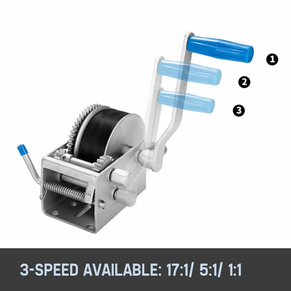 3000KG 6614LBS Hand Winch 3 Speed 4WD Car Trailer Boat Webbing Strap 8M X 50MM - image 2 of 4