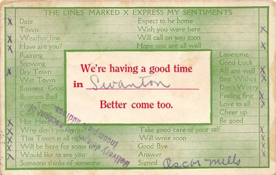 #ad Swanton Ohio 1914 Greetings Postcard We#x27;re Having A Good Time Sentiments $5.45