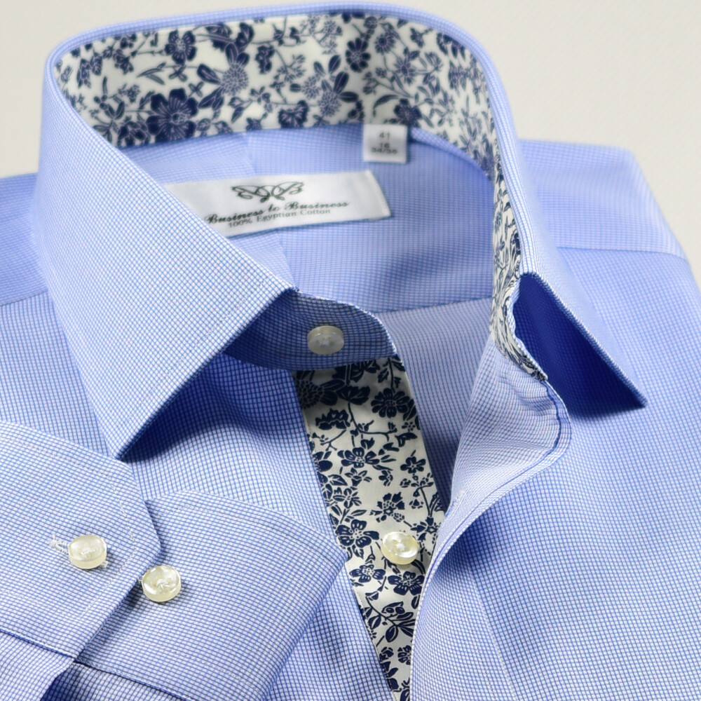 Elegant Design Blue Mini Check Inner Lining Formal Business Shirt