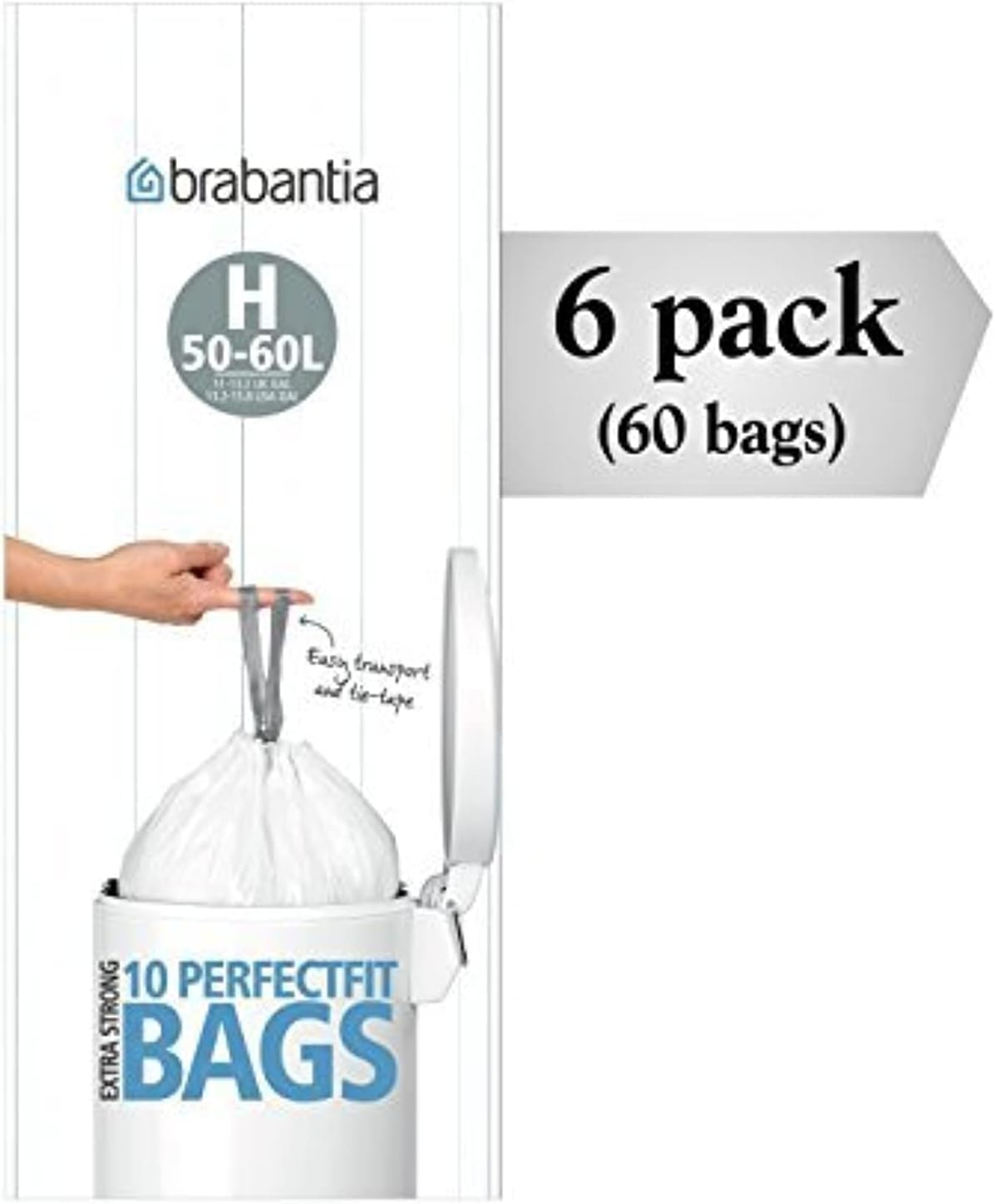 6 Rolls 246784 Type H Roll of 10 Bin Liners, Fits Bins of 40-50L or 10.6-13