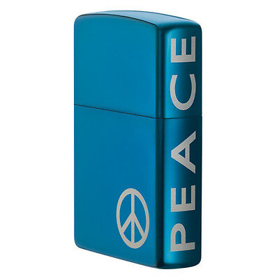 Zippo Windproof Sapphire Blue Peace Lighter, With Peace Sign 