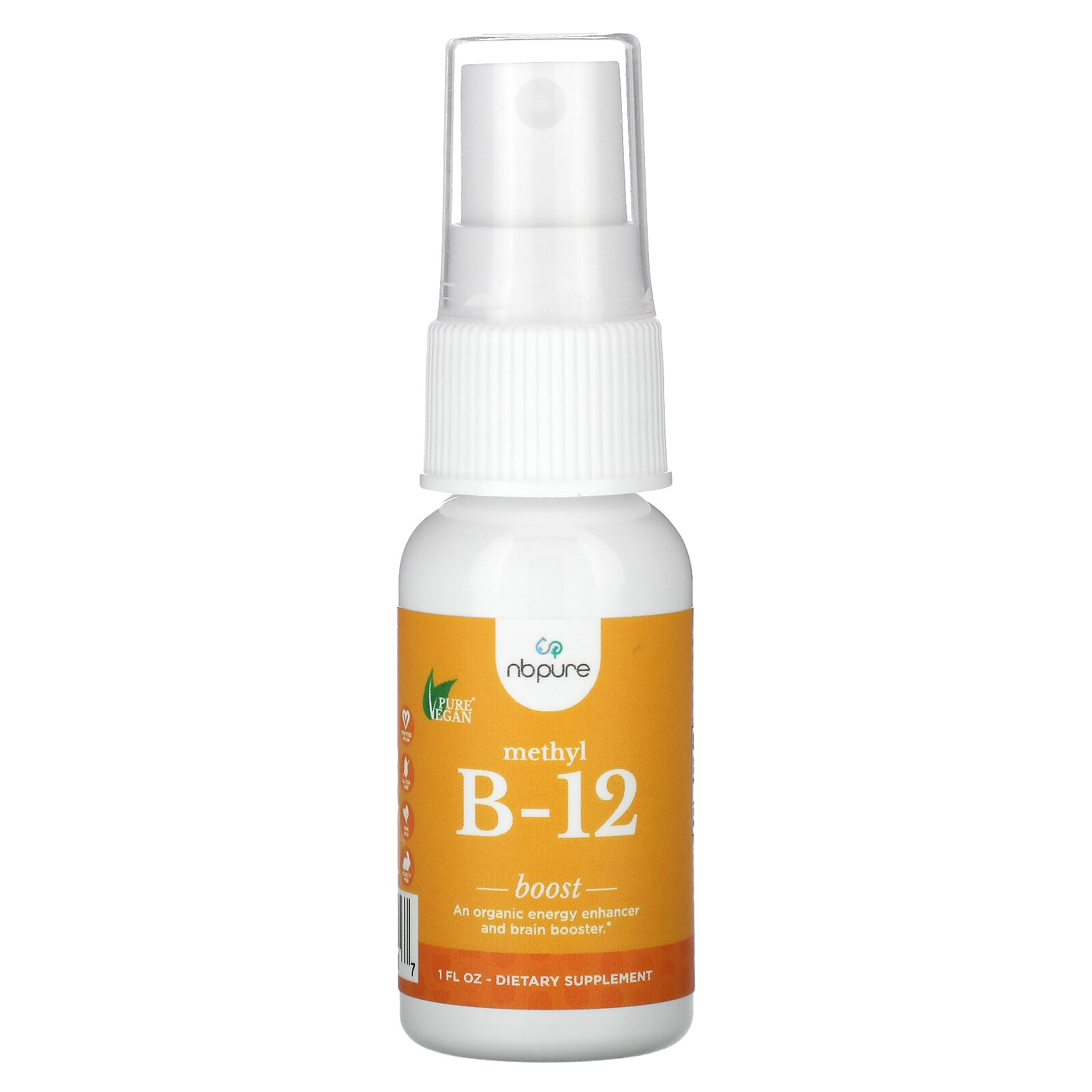 Pure Vegan B-12 Spray 500 мкг 1 жидкая унция Без молока, без яиц, без глютена,