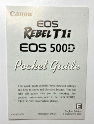 Canon EOS Rebel T1i 500D Pocket Guide Excellent Condition
