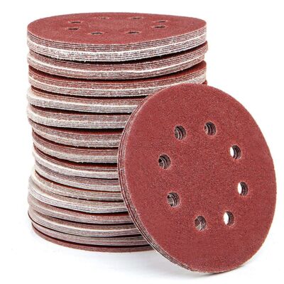 100PCS 5INCH 8-H AO Sanding Discs P120 Grit Hook and Loop Sandpaper Pad 125MM