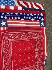Lot 6 American Flag Patriotic Biker Bandana Hankie Cotton Vintage Read