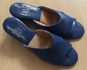 navy blue leather mules