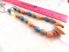 Vtg 40s Pastel Wood Big Bead Necklace Baby Chew Toy Wooden Child’s Play String