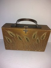 Vintage Wooden Box Purse 11 x 7 x 3 Lucite Handle