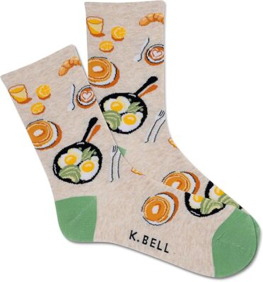 K. Bell Women's Breakfast In Bed Crew Socks 1 Pair, Oatmeal, Women's 9-11
