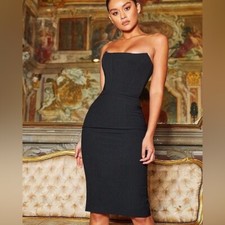 House of CB / Niaz Black Midi Strapless Pencil Bodycon corset Dress large L
