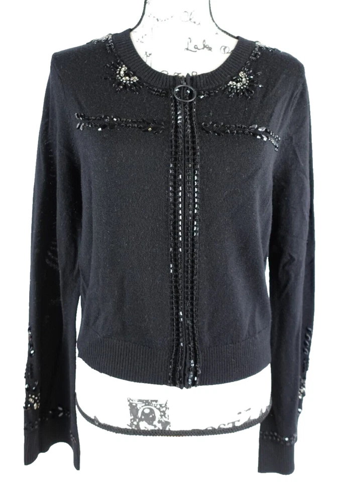 Cárdigan Nanette Lepore para mujer ojos estrellados talla grande cremallera completa nuevo con etiquetas negro con joyas Foto 2 de 4