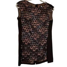 W By Worth Womens 4 Brown Geometric Sequins Sleeveless Button Back Tunic Top