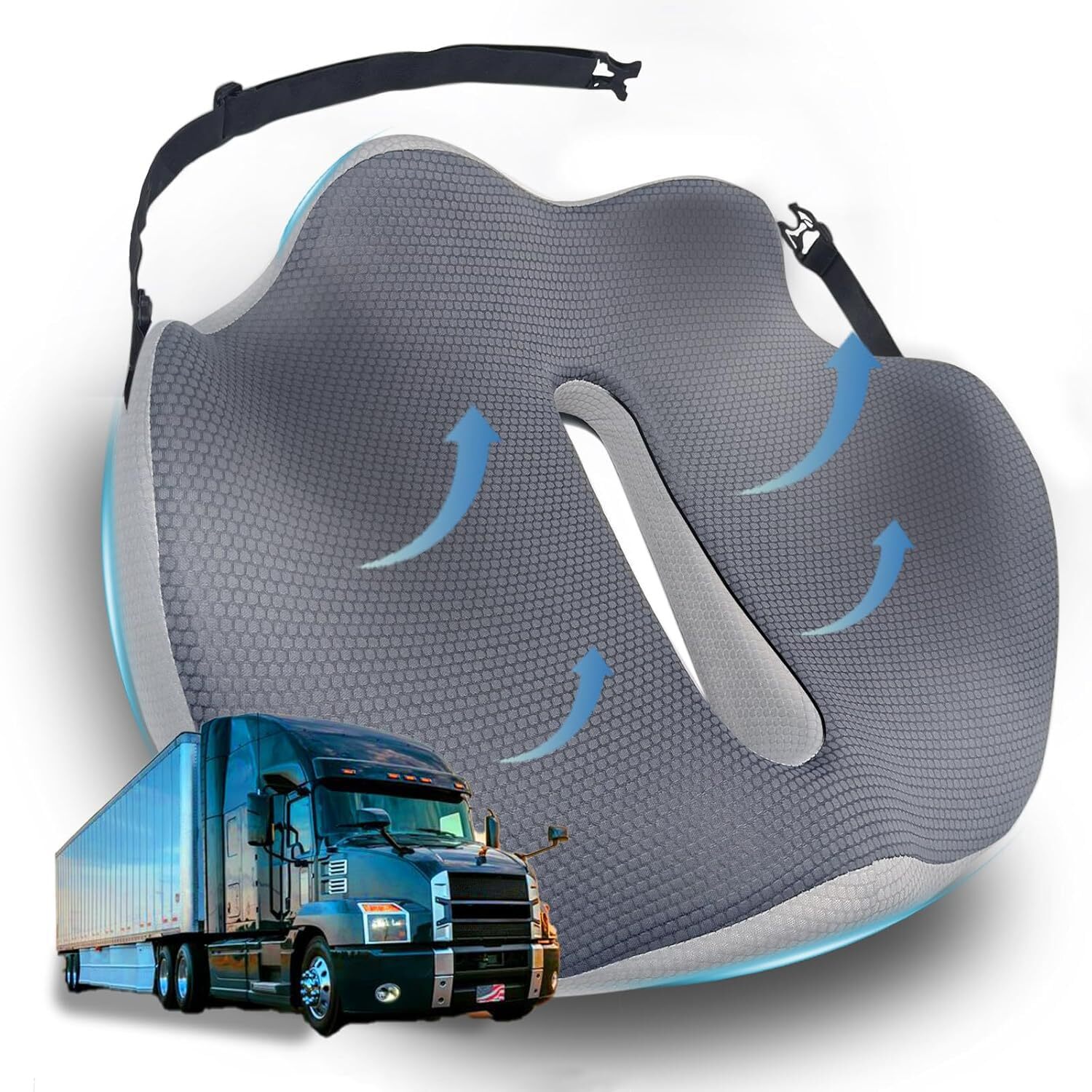 X-Large Seat Cushion for Truck Driver, Upgraded Cushion for Back Support and ...