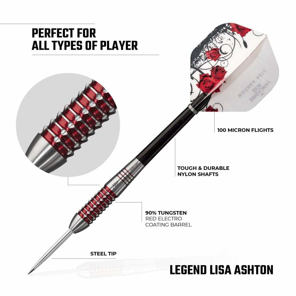 28 GRAM LISA ASHTON LEGEND 90% TUNGSTEN STEEL TIP DARTS THE