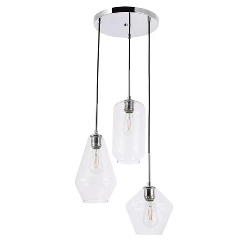 Living District Gene 3-Light Mid-Century Metal Pendant in Chrome and Clear - Picture 6 of 6