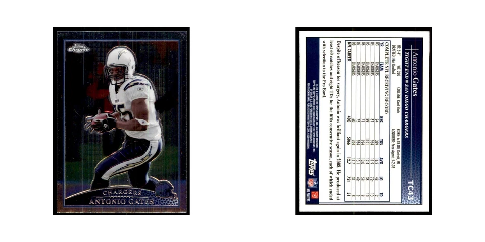 2009 Topps Chrome Antonio Gates Football Cards #TC43 - Image 3 of 3