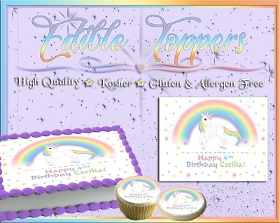 Rainbow Unicorn Birthday Cake topper Edible paper sugar sheet