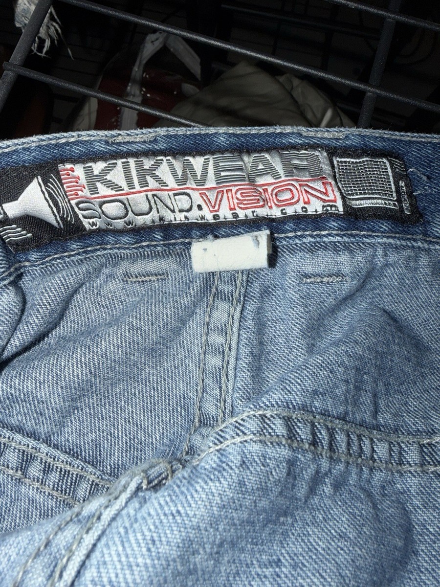 Kikwear Wide-Leg Jeans Blue Denim Cotton Button Logo Pockets Cargo
