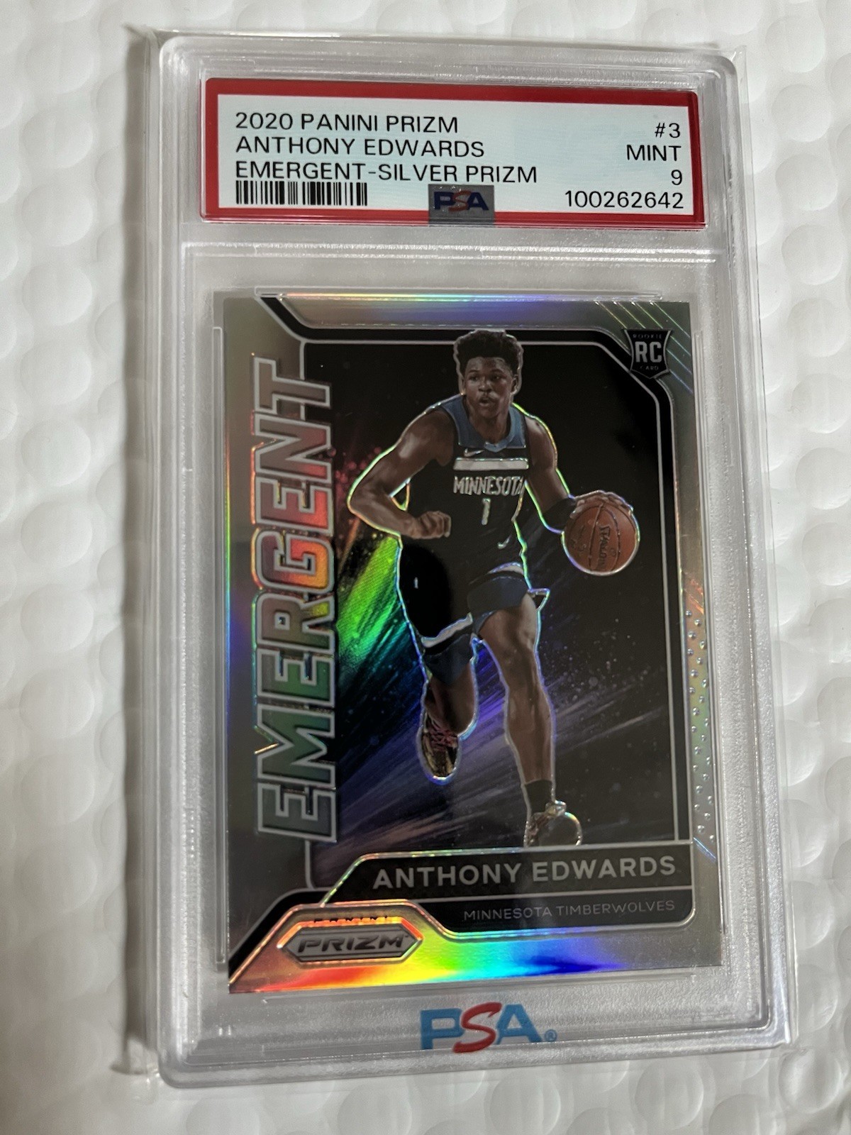 2020 Prizm Emergent Silver #3 Anthony Edwards PSA 9 Rookie RC