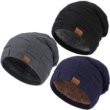 3 Packs Kids Winter Hats Warm Beanie Skull 4-15 Years, 3hat Black,grey,blue 