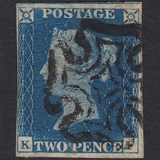 Product Image: J42_33 GB QV 1840 2d Blue Plate 1 SG5-D1(2) KF FU 4 Margins Black Maltese Cross