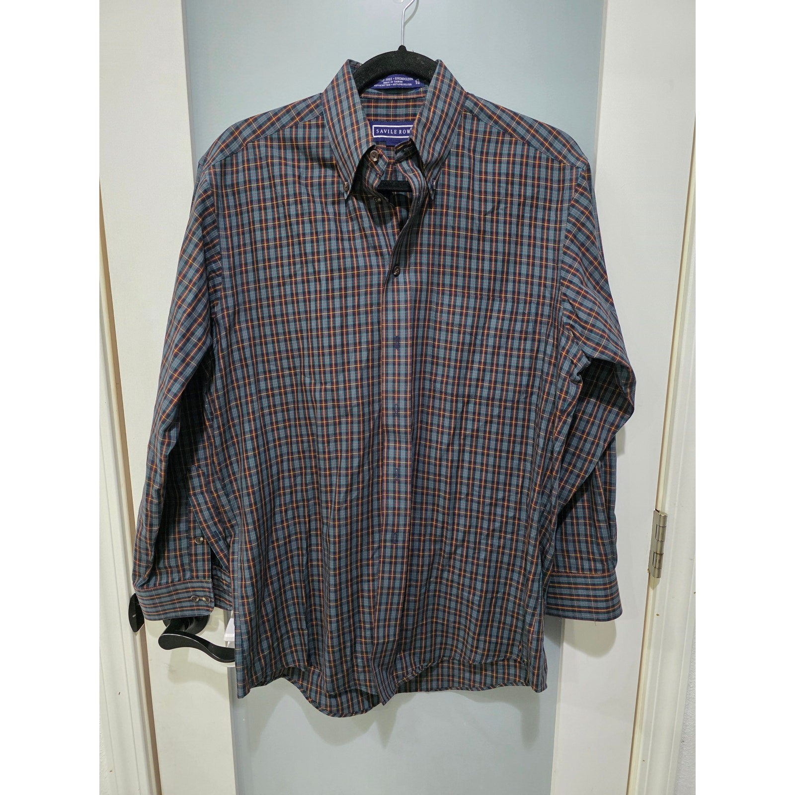 FILA Camicia uomo vintage Savile Row con bottoni verde a quadri taglia 15 manica lunga abito camicia