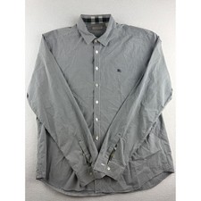 Burberry Brit Mens XL Navy Blue Micro Gingham Check Long Sleeve Button Up Shirt