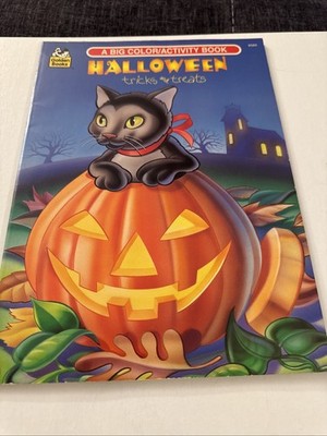 1994 Coloring Book Halloween Tricks And Treats Black Cat Pumpkin B24
