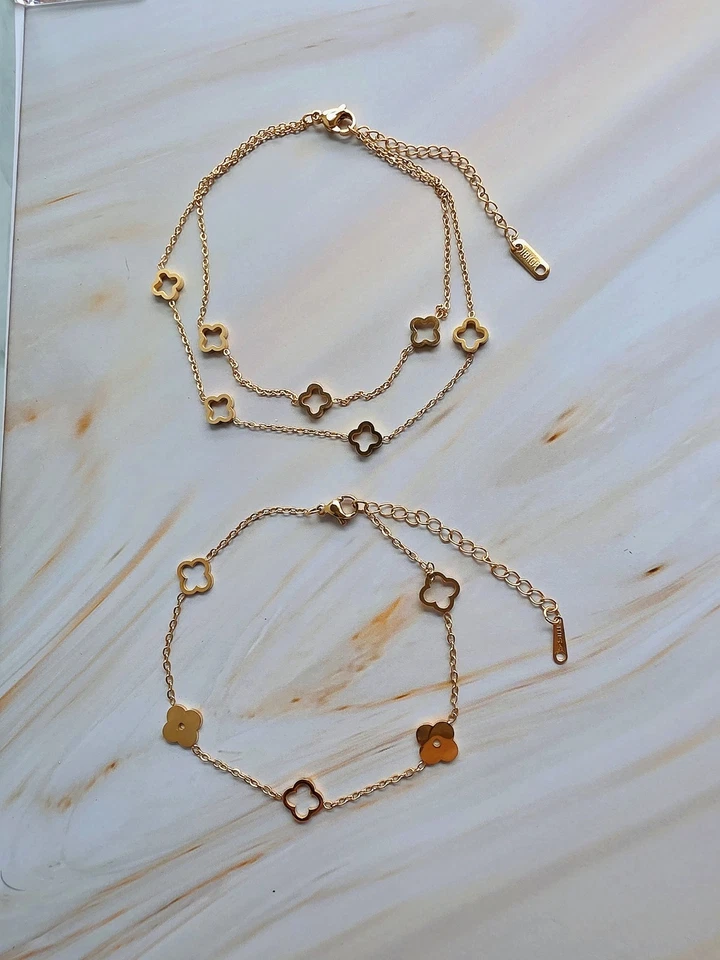 Brazalete tobillo trébol oro 18k sin deslustre impermeable joyería de playa para mujer Foto 2 de 4