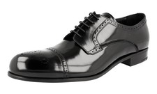 PRADA HIGH END Leather Derby Cap Toe Dress Shoes - Black - NEW