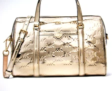 Michael Kors Medium Travel Pale Gold Signature Duffle Satchel Bag NWT $478