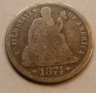 1874   Seated Liberty Dime Coin 1837-1891 #A13   Coin